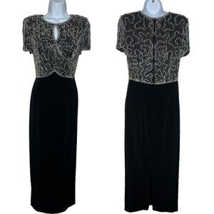 Vtg Montage by Mon Cheri Sz 6 Abstract Beaded Pattern Evening Gown, Black(1561